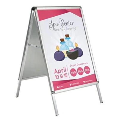 Imagen de DISPLAY SALES publicidad exterior a la intemperie A1 plata porta carteles con perfil de 25 mm para DIN caballete pizarra orificios drenaje agua incl. 2 láminas PET