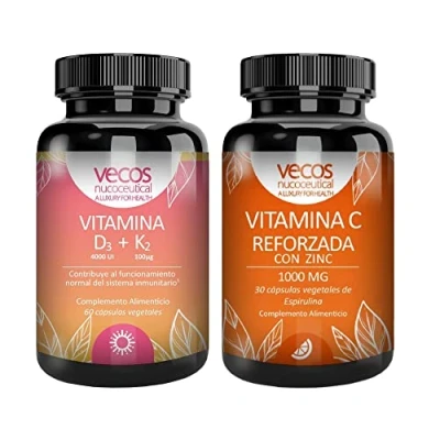 Imagen de Pack para Reforzar el Sistema Inmunológico Vitamina D3 + K2 y C 1000 mg con Zinc 60 30 Cápsulas Propiedades Antioxidantes Naturales Suplementos Vitamínicos