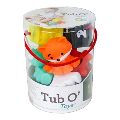 Imagen de Infantino Tub O&#039; Toys 9 Pieces Toy Set with Colorful Blocks, Animal Pals &amp; Multi Textured Balls Sensory Development, Ages 0 3 years