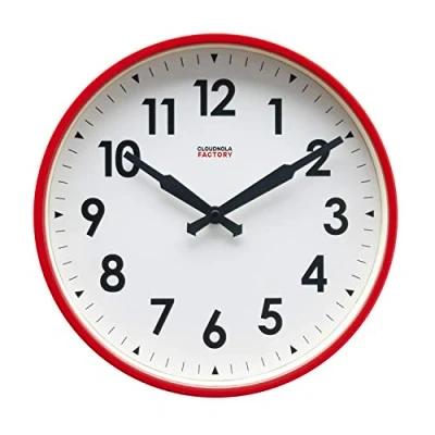 Imagen de Cloudnola Factory Reloj de Pared Inspirado por los Antiguos Relojes Fabricas Metal Rojo y Blanco 30 cm Silencioso Movimiento Quartz Pilas con Numeros