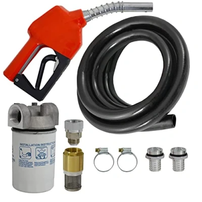 Imagen de JUEGO de ACCESORIOS para bomba gasoil agua PISTOLA DIESEL GASÓLEO AUTOMÁTICA con MANGUERA GASOIL, válvula retención, filtro y conexión.