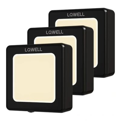 Imagen de LQWELL® LÁMpara de Noche Plegable con Sensor Crepuscular, Brillo Ajustable, Luz Enchufe AutomÁTica, OrientaciÓN Blanca CÁLida (Negro, 3 Piezas)