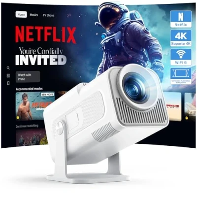 Imagen de WOLFANG WP03 Mini Proyector Full HD 1080P con Aplicación Android, Portátil WiFi y Bluetooth para Cine en Casa, Corrección Vertical Automática, de Películas Exteriores Gira