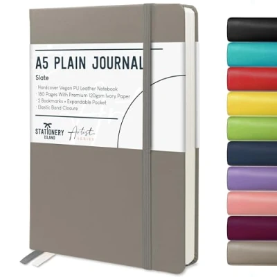 Imagen de Stationery Island Cuaderno A5 Sin Forro, Libreta Liso de Tapa Dura con Papel Grueso Premium 120 g/m², en Blanco 180 Páginas Para Escritura, Estudio, Gris