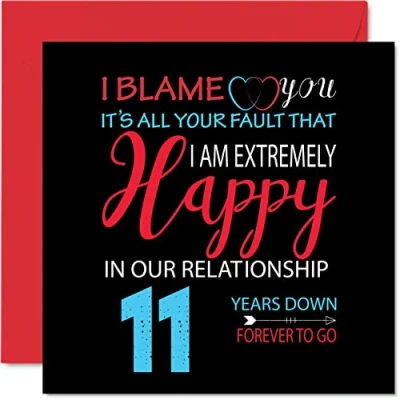Imagen de Divertida Tarjeta de 11 aniversario para marido y esposa Your Fault I&#039;m Extremely Happy felicitación boda pareja, tarjetas 145 mm x