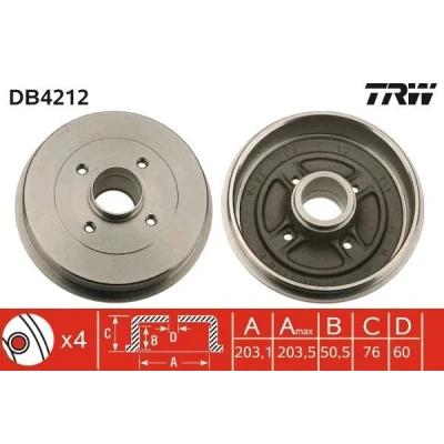 Imagen de TRW DB4212 Tambor de Freno RENAULT: Kangoo I, I Express, II Express