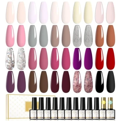 Imagen de ROSALIND Esmaltes Semipermanentes Para Uñas 22psc Con Base e Top Coat Brillante, Pintauñas 20 Colores 8ml UV LED Gel Nail Polish Kit de diseño Art