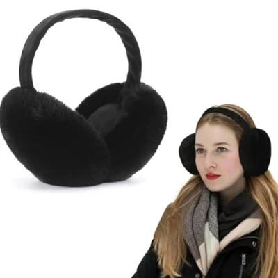 Imagen de XIWCAFC Orejeras de Invierno para Niñas,Orejeras Mujer,Orejeras Ajustables Gruesas Antifrío Calentadores Orejas Actividades Aire Libre Covers Protección contra el Viento (Negro)