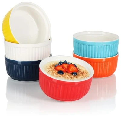 Imagen de COM FOUR® 6x Platos para soufflé Cuencos de cerámica con Aletas ragú Cacerolas aptas Horno Postre aptos Vasos Colores 250 ml