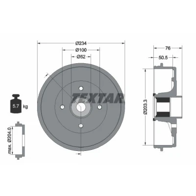 Imagen de TEXTAR 94045000 Tambor de Freno con anillo sensor ABS, cojinete rueda, sin perno sujeción buje rueda 234 NISSAN: MICRA 3