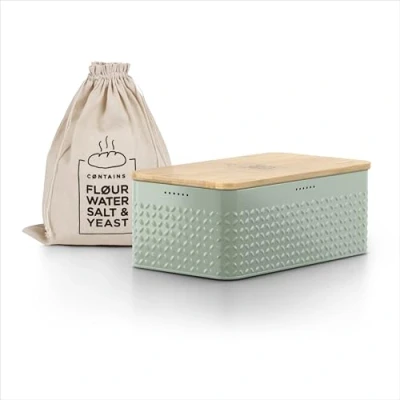 Imagen de LARS NYSØM Panera I Recipiente para Pan con Bolsa incluida Hecha de Lino Caja Tapa bambú Adaptable como Tabla Cortar (Sage Green)