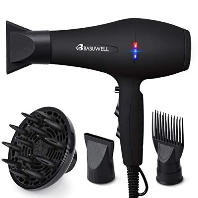 Imagen de Basuwell Secador Pelo Profesional de con Motor AC 2100W 2 Velocidades y 3 Temperatura,concentrador difusor incluidos, para Hogar Peluqueria (Negro)