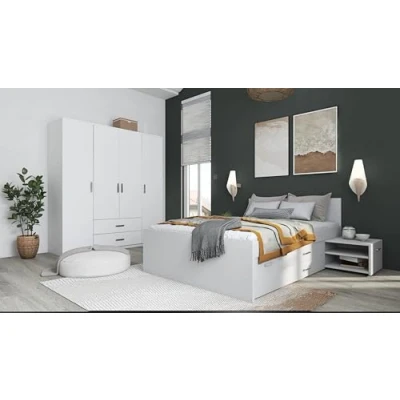 Imagen de Inter Link Cama funcional con almacenaje cajones y mesita de noche Color Blanco lacado Para adultos, niños, adolescentes doble Ranya 140 x 200 cm