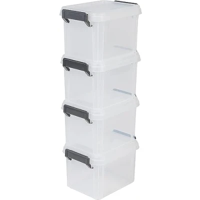Imagen de Iris Ohyama, Caja de almacenamiento plástico, escritorio 2L, Lote 4, MBX 2, Transparente, Apilable, Clips cierre A22.5 x F17 A14.5 cm