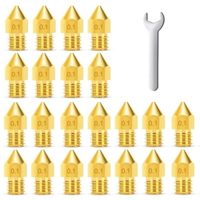 Imagen de MMOBIEL 20 Piezas E3D Boquillas para Impresora extrusora 0,1 mm Latón V5 V6 3D 1,75 Incl. Filamento M7 Llaves
