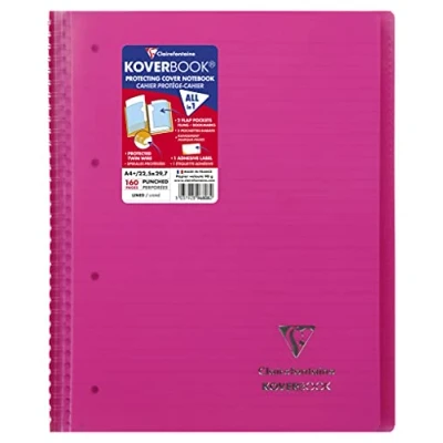 Imagen de Clairefontaine 596808C Cuaderno de espiral Koverbook rosa, A4+ 22,5 x 29,7 cm, 160 páginas desmontables alineadas con margen, papel blanco 90 g, cubierta poliuretano
