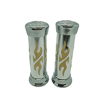 Imagen de one by Camamoto puños para manillar de moto (cód. 77344059 kit set par negro águila color cromo/blanco con agarre óptimo, producto fácil instalación, ø izquierda 22 mm/derecha 25 mm 135 mm)