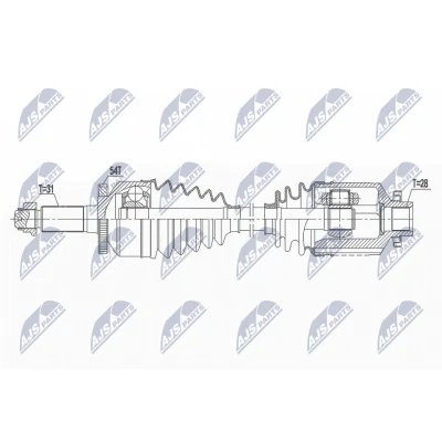 Imagen de NTY NPW KA 362 Árbol de Transmisión Eje delantero, derecha 663 automática KIA: CARNIVAL / GRAND 3
