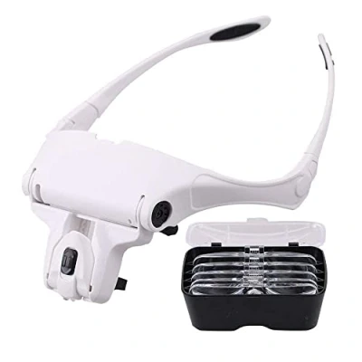 Imagen de EUROXANTY Lupa Gafas con 2 luz LED Lupas Gran Aumento Leer, Extensiones de Pestañas, Reparación Joyería, Visera, 5 Lentes Intercambiable 1X,1.5X,2X,2.5X,3X,3.5X
