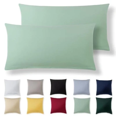Imagen de Alreya Juego de 2 Fundas Almohada 100% Algodón Jersey 40 x 70 cm Verde Verano Funda Cojín para Cama 40x70 Cojínes sofá hipoalergénica