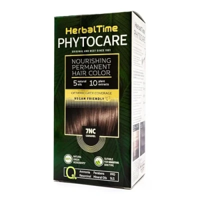 Imagen de Herbal Time Phytocare Tinte Permanente para el Cabello Color Caramelo 7NC Kit Natural Pelo Profesional Nutre y Protege Tu Sin Amoníaco, PPD SLS 124.5 ml