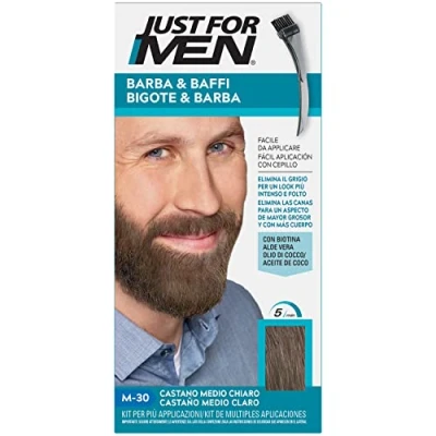 Imagen de Just For Men Tinte Bigote Y Barba, Elimina Las Canas Para Una Apariencia Más Espesa Completa, Con Pincel Aplicador Incluido, Color Castaño Claro Medio, M30