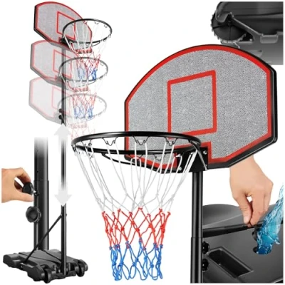 Imagen de TecTake Canasta de Baloncesto, Soporte Tablero, Aro Cesta, Poste Telescópico, Portátil, Altura Ajustable, Acero, Deporte Juego Entrenamiento
