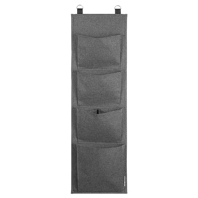 Imagen de Bigso Box of Sweden Bolsa de almacenamiento colgante para puerta o pared Organizador zapatos y accesorios 4 compartimentos colgar poliéster cartón con aspecto lino gris