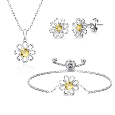 Imagen de Philip Jones Juego de 3 pulseras con margaritas creadas cristales Zircondia®