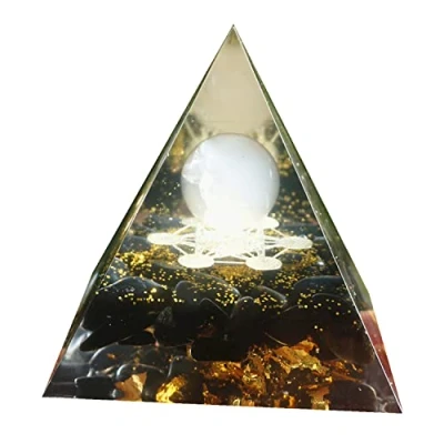 Imagen de Esfera de cuarzo rosa, pirámide orgonita con piedra obsidiana, Reiki, energía, Chakra, curación, equilibrio, Colección Orgone