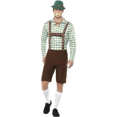 Imagen de Smiffys Disfraz de bávaro alpino,Verde y marrón,con camisa Lederhosen