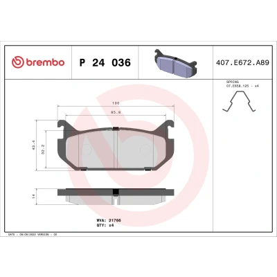 Imagen de BREMBO P 24 036 Juego de pastillas freno excl. contacto avisador desgaste con accesorios FORD USA: PROBE 2, MAZDA: Xedos 6, 626 IV Berlina