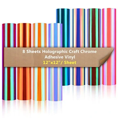 Imagen de 8 Hojas de Vinilo Holográfica Metálico con Respaldo Adhesivo Colores Permanente Autoadhesivo 30,5x30,5cm Para Herramientas Silhouette Cameo Recortar (Color Contraste)