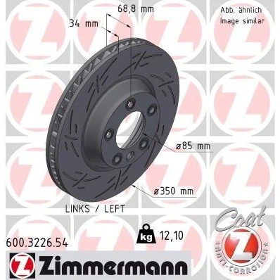 Imagen de ZIMMERMANN BLACK Z 600.3226.54 Disco de freno 350 34 6/5 5 130 ventilación interna, ranurado revestido altamente carbonizado PORSCHE: Cayenne