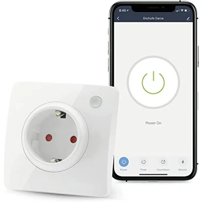 Imagen de Garza Smart Enchufe Wifi Inteligente de pared, Empotrable, Programable, 2.4GHz, Con medidor consumo, Control remoto por app y voz Alexa/Google, Blanco