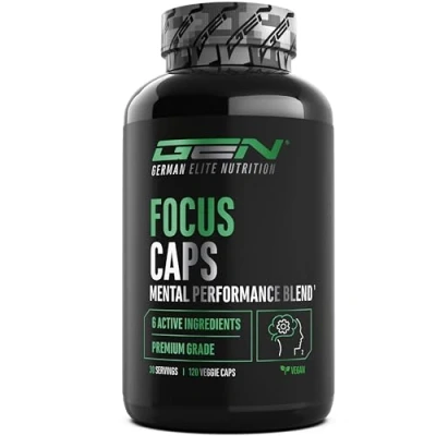 Imagen de Focus Caps 120 cápsulas Mezcla para el rendimiento mental con L teanina, té verde, guaraná, extracto de Citrus aurantium, cafeína, D glucuronolactona Alta dosis, vegano