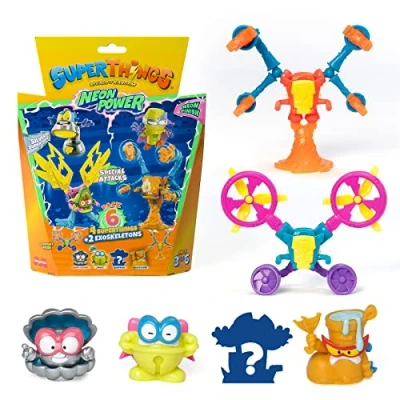 Imagen de SUPERTHINGS Serie Neon Power, Incluye 1 capitán Plateado y 2 Exoskeletons