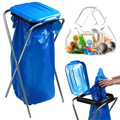Imagen de KADAX soporte para bolsas de basura individual, en 5 colores, separación residuos con tapa plástico, 120 L (azul)