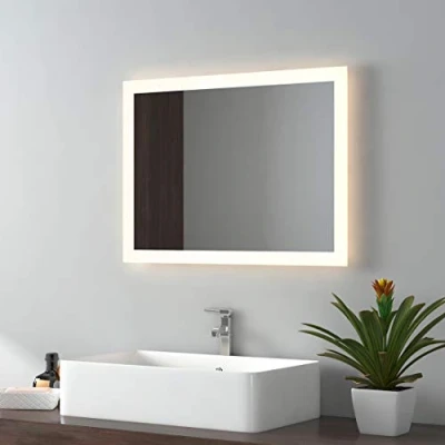 Imagen de EMKE Espejo de baño LED 45 x 60 cm, Pared, luz Blanca cálida y fría, con antivaho botón