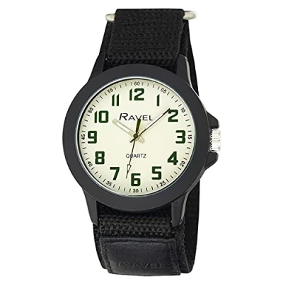 Imagen de Ravel Reloj Deportivo Moderno para Caballero con Correa de Cierre Fácil Analógico Cuarzo R1601.65.31 Esfera Negra/Color Crema/Correa Negra
