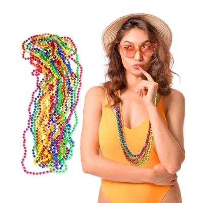 Imagen de Relaxdays Juego Perlas de Colores Set 30 Collares Cuentas, Neón, Estilo Hippie, Accesorio Disfraz, Fiesta Temática Años 80, Multicolor, 49 cm