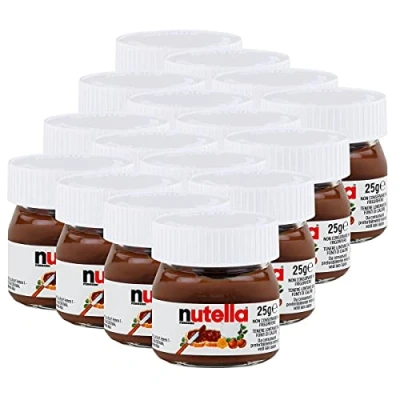 Imagen de Ferrero Nutella Juego de 16 tarros pequeños 25 g, para untar, crema nugatos, chocolate