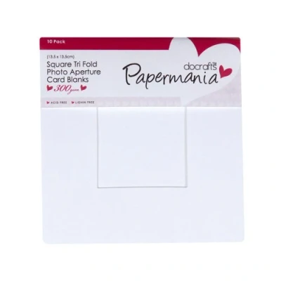 Imagen de Papermania Tarjetas y sobres cuadrados de 300 g/m² con apertura ventana triple, paquete 10, blanco, 13,5 x cm