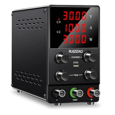 Imagen de RUZIZAO Fuente de Alimentación Regulable 30V 10A DC Fuentes Laboratorio Alimentacion Banco Ajustable Pantalla LED 4 Dígitos (Negro 10A)