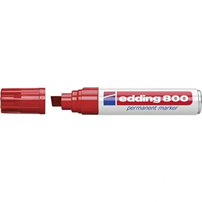Imagen de edding 800 marcador permanente rojo 1 rotulador punta biselada 4 12 mm para marcas llamativas resistente al agua, secado rápido, indeleble cartón, plástico, madera, metal, vidrio