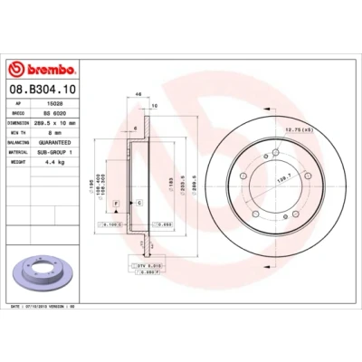 Imagen de BREMBO 08.B304.10 Disco de freno 290 10 5 macizo SUZUKI: Jimny IV SUV, Todo terreno, abierta