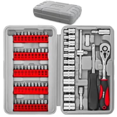 Imagen de Hi Spec Juego de Herramientas Compacto 79 Pzas, Puntas Destornillador, Dados Métricos 1/4&quot; y Mango con Carraca