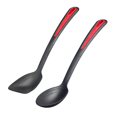 Imagen de Westmark 296122E6 Juego de utensilios cocina, 2 piezas, 1 cuchara para freír y verduras cuchara, escala interior: 15, 30 40 ml, plástico, galán, color negro/rojo