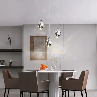 Imagen de Lámpara Colgante De Cristal Moderna, Plateado LED 3 Colores, Para Isla Cocina Dormitorio Sala Estar Iluminación Del Comedor (Plata, Base Redonda Cabezas)
