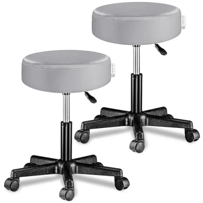 Imagen de CASARIA® Juego de 2 Taburetes Ruedas Altura Regulable 46 60cm Giratorio 360 Acolchado 10cm Taburete Redondo Ø35cm Gris